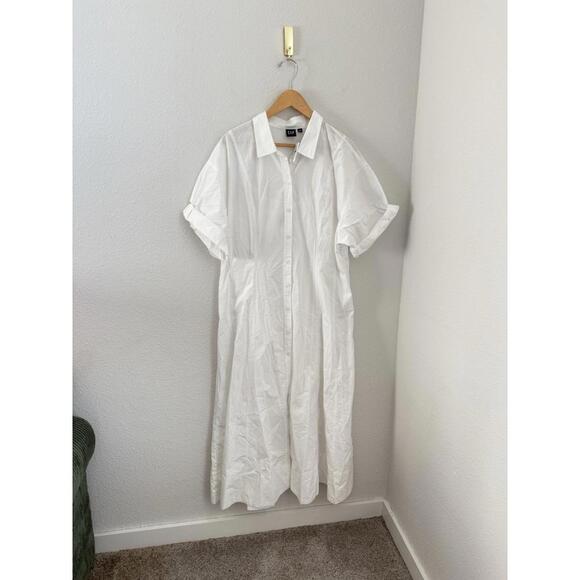 Gap NWT Women’s XL Classic White Rolled Cuff Poplin Midi Shirt Maxi Dress - Picture 2 of 7